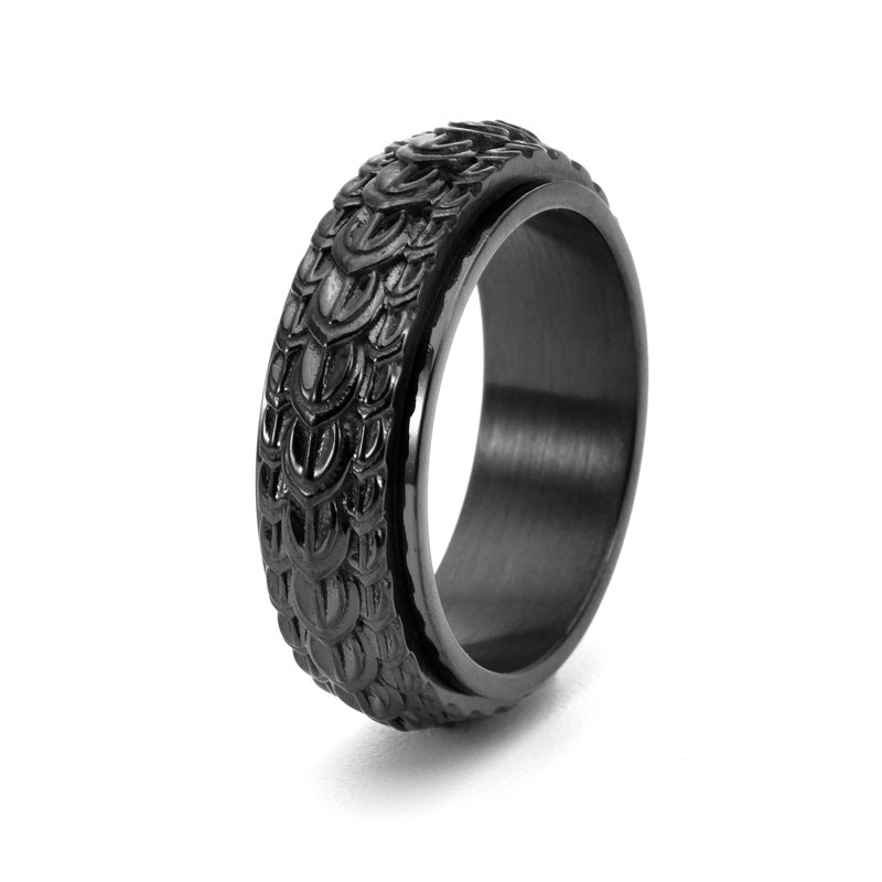 Rotatable Dragon Scale Ring for Men in Titanium Steel