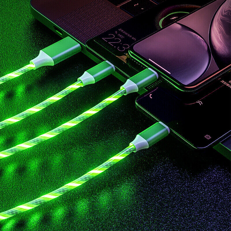 3 in 1 LED Fast Charging Cable Adapter For iPhone Micro USB Type C Charger Cord