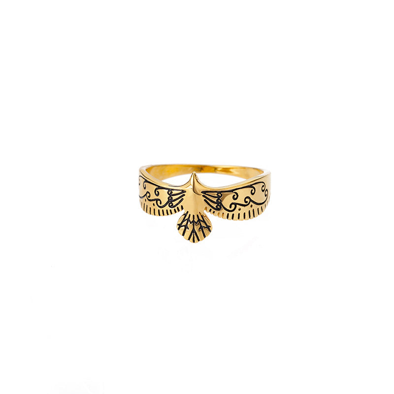Inlaid Zircon Blackened Eagle Design Ring
