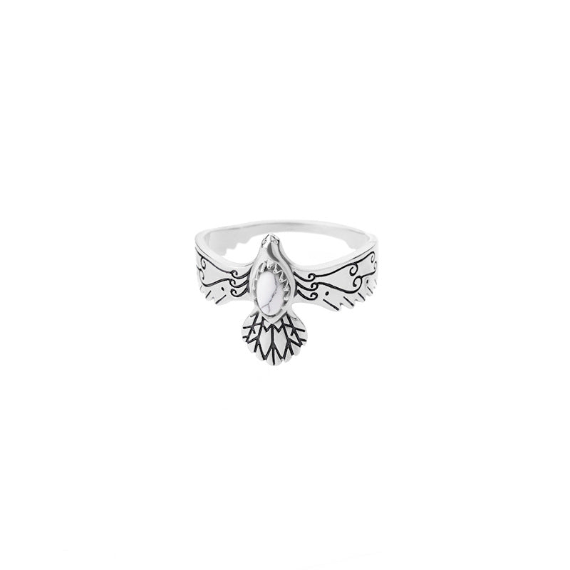 Inlaid Zircon Blackened Eagle Design Ring