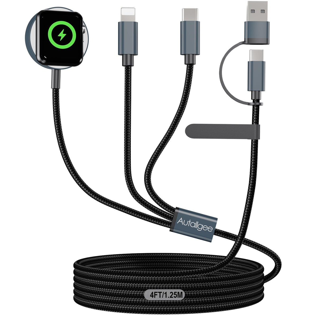 Short 8inch 3 in 2 Multi Charging Cable for Apple Watch Charger USB C iWatch Charger Fast Charging Cable Compatible with iWatch Ultra/SE/10/9/8/7/6/5/4/3/2/1 iPhone 16/15/14/13/Galaxy S23